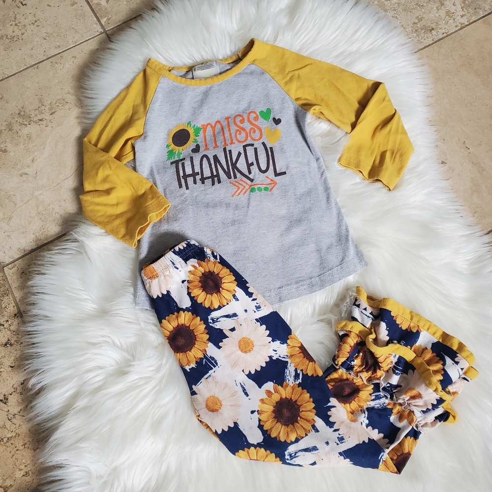 Honeydew Girls Miss Thankful 2 Piece Outfit Raglan Top & Ruffled Pants Size 4